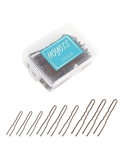 Hoyols U Shaped Hair Pins, Assorted Size U Shape Bobby Pins, Metal Curved Curly Bun Clips Hairpin Crimped Design with Ball Tips for Buns Women Girls Grips Hairstyle Updo 