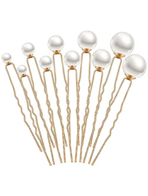 Charonle 32 Pieces Wedding Pearl Hair Pins Bridal Pearl Rhinestone Hair Pins Hair Accessories U Shape Barrette for Bride Bridesmaid Women Girls