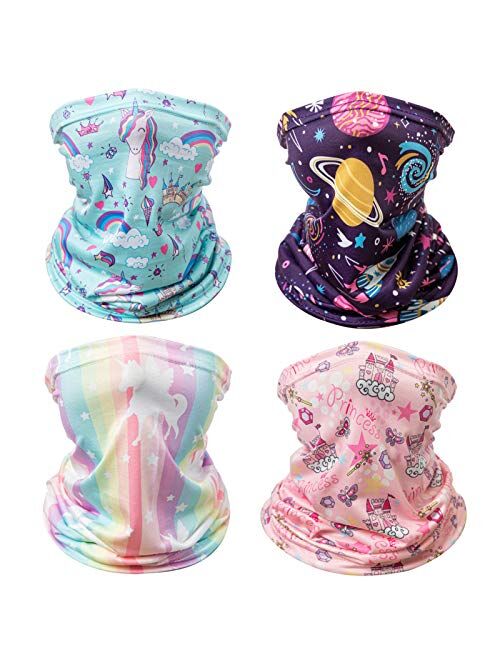 Rpuomtz 4 Pack Children Neck Gaiter, Balaclava Bandana Mask Summer Face Covering for Kids Hiking Running Cycling Motorcycle