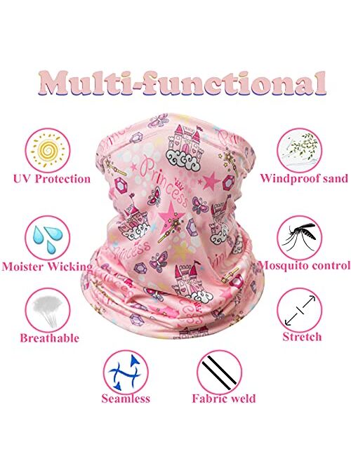 Rpuomtz 4 Pack Children Neck Gaiter, Balaclava Bandana Mask Summer Face Covering for Kids Hiking Running Cycling Motorcycle