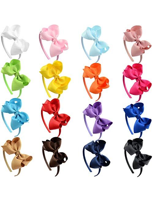 DeD 16 Pack Hair Bows Plastic Hair Headband Grosgrain Ribbon Headbands Hair Hoops Hair Accessories for Baby Girls Kid