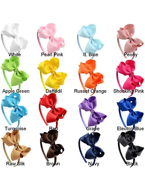 DeD 16 Pack Hair Bows Plastic Hair Headband Grosgrain Ribbon Headbands Hair Hoops Hair Accessories for Baby Girls Kid