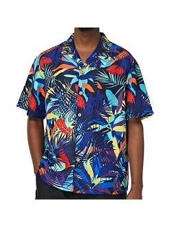 SIX ISLANDS Mens Short Sleeve Hawaiian Beach Shirt for Big and Tall, Button-Down Mens Floral Shirt, Cuban Shirt for Men