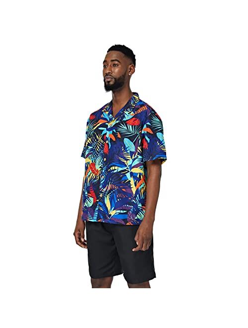 SIX ISLANDS Mens Short Sleeve Hawaiian Beach Shirt for Big and Tall, Button-Down Mens Floral Shirt, Cuban Shirt for Men