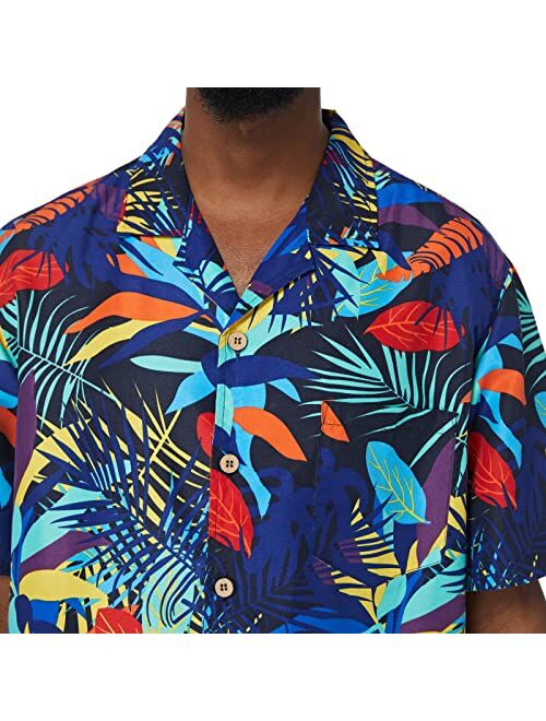 SIX ISLANDS Mens Short Sleeve Hawaiian Beach Shirt for Big and Tall, Button-Down Mens Floral Shirt, Cuban Shirt for Men