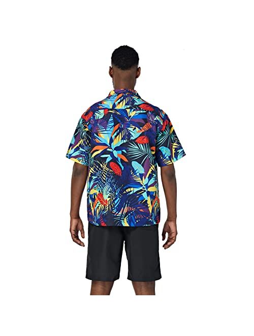 SIX ISLANDS Mens Short Sleeve Hawaiian Beach Shirt for Big and Tall, Button-Down Mens Floral Shirt, Cuban Shirt for Men