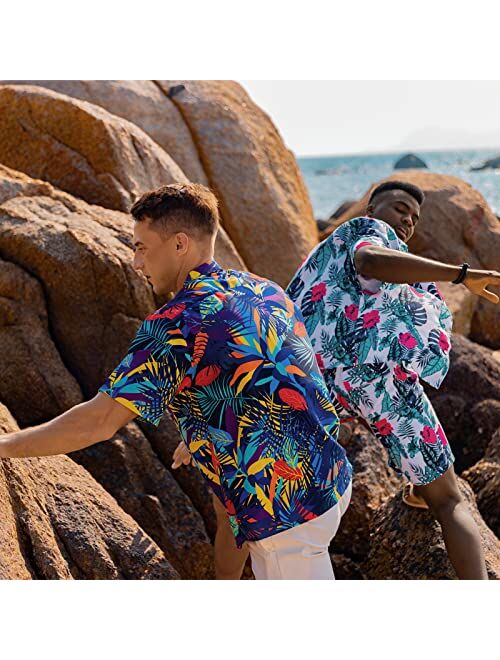 SIX ISLANDS Mens Short Sleeve Hawaiian Beach Shirt for Big and Tall, Button-Down Mens Floral Shirt, Cuban Shirt for Men