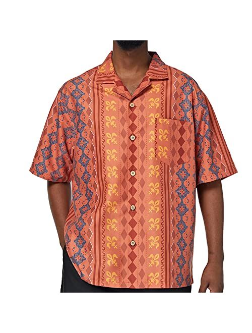 SIX ISLANDS Mens Short Sleeve Hawaiian Beach Shirt for Big and Tall, Button-Down Mens Floral Shirt, Cuban Shirt for Men