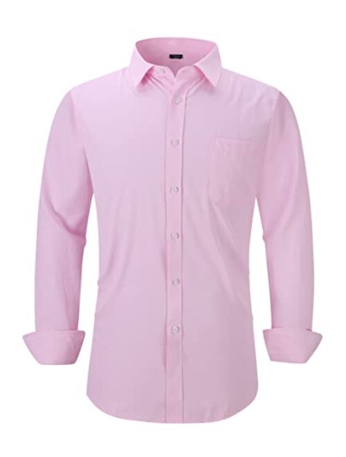 corfty Long Sleeve Dress Shirts for Men - Regular-Fit Casual Button-Down Shirt with Pockets