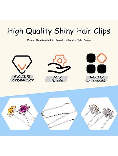 JYHF 40Pcs Rhinestone Hair Pins for Women Girls Bridal Hair Accessories, U Shaped Colorful Rose Flowers Butterfly Pearl Crystal Embellished Bobby Pins Bling Sparkly Hairp