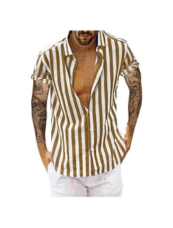 Dsfvf Black Vertical Stripe Shirts Mens Red Striped Blue Shirt Men Pinstripe Casual Button Down Regular Fit Basic Blouse