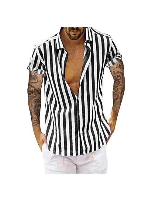 Dsfvf Black Vertical Stripe Shirts Mens Red Striped Blue Shirt Men Pinstripe Casual Button Down Regular Fit Basic Blouse