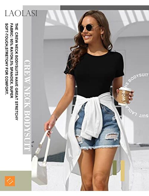 LAOLASI Women's Crew Neck Round Neck Short Sleeves Slim Fit Casual Basic Extender Bodysuit Daily Jumpsuit T Shirts