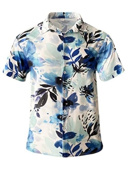 Rpovig PROVIG Men's Hawaiian Shirts Button Down Floral Shirt for Beach