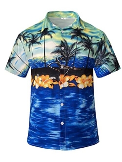 Rpovig PROVIG Men's Hawaiian Shirts Button Down Floral Shirt for Beach