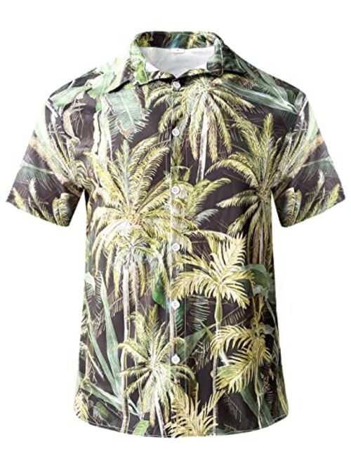 Rpovig PROVIG Men's Hawaiian Shirts Button Down Floral Shirt for Beach