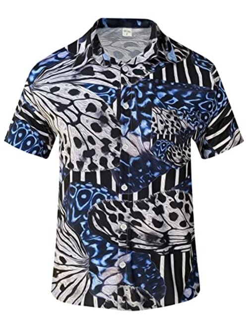 Rpovig PROVIG Men's Hawaiian Shirts Button Down Floral Shirt for Beach