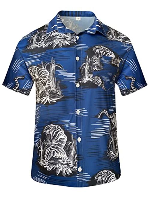 Rpovig PROVIG Men's Hawaiian Shirts Button Down Floral Shirt for Beach