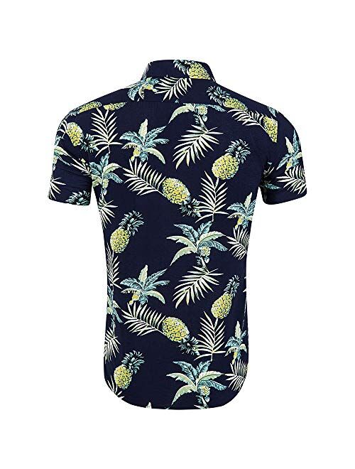 DUOFIER Men's Hawaiian Shirt Short Sleeves Printed Button Down Summer Beach Dress Shirts