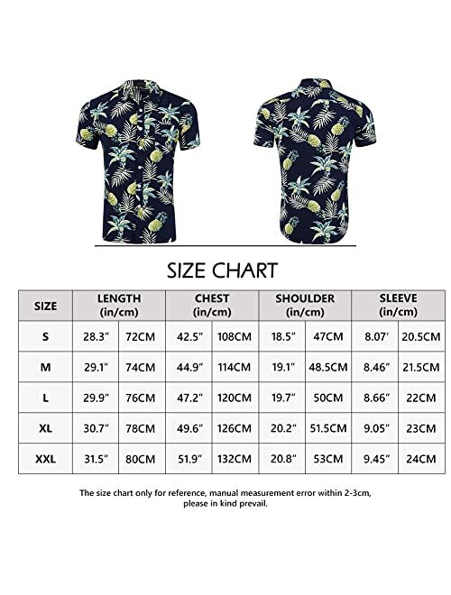 DUOFIER Men's Hawaiian Shirt Short Sleeves Printed Button Down Summer Beach Dress Shirts