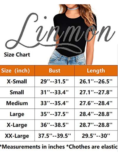 LINMON Women's Short Sleeve Bodysuits Basic T Shirts Round Neck Stretchy Jumpsuit Tops