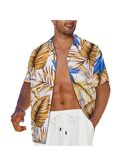 CALUOMATT Mens Hawaiian Tropical Shirts Short Floral Buttton Down Shirts Beach Aloha Shirt Casual Summer Flower