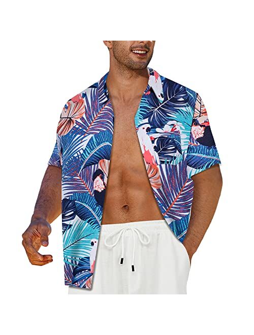 CALUOMATT Mens Hawaiian Tropical Shirts Short Floral Buttton Down Shirts Beach Aloha Shirt Casual Summer Flower