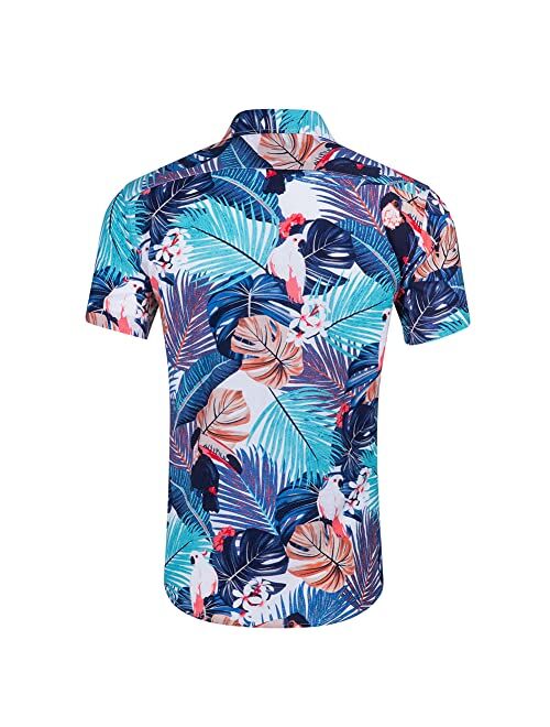 CALUOMATT Mens Hawaiian Tropical Shirts Short Floral Buttton Down Shirts Beach Aloha Shirt Casual Summer Flower