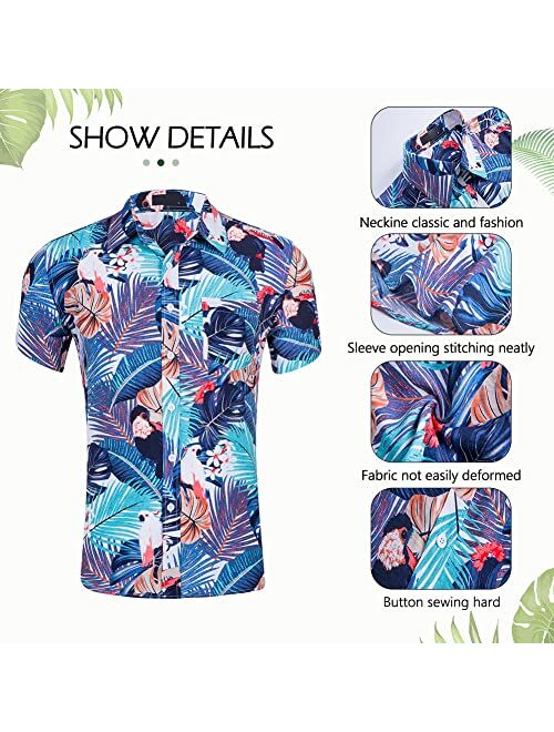 CALUOMATT Mens Hawaiian Tropical Shirts Short Floral Buttton Down Shirts Beach Aloha Shirt Casual Summer Flower