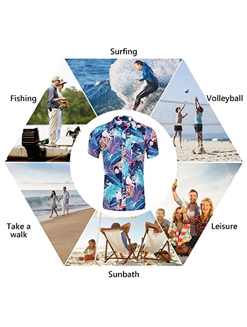 CALUOMATT Mens Hawaiian Tropical Shirts Short Floral Buttton Down Shirts Beach Aloha Shirt Casual Summer Flower