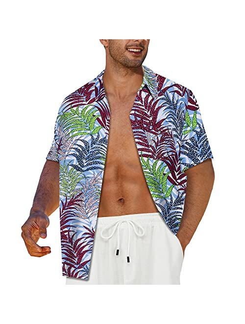 CALUOMATT Mens Hawaiian Tropical Shirts Short Floral Buttton Down Shirts Beach Aloha Shirt Casual Summer Flower