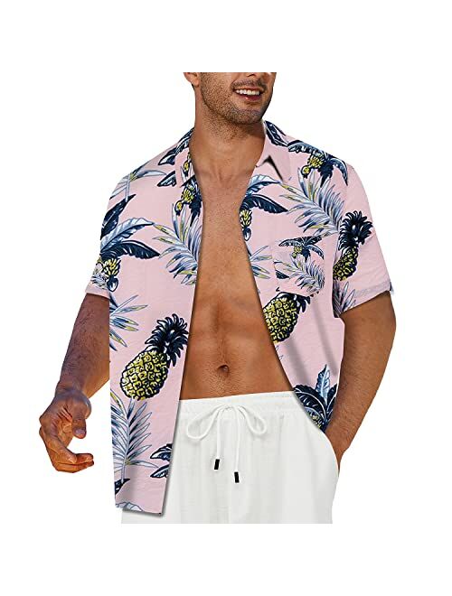 CALUOMATT Mens Hawaiian Tropical Shirts Short Floral Buttton Down Shirts Beach Aloha Shirt Casual Summer Flower