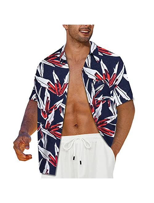 CALUOMATT Mens Hawaiian Tropical Shirts Short Floral Buttton Down Shirts Beach Aloha Shirt Casual Summer Flower