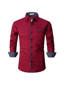 Echoph Mens Dress Shirts Long Sleeve Regular Fit Stretch Button Down Shirts Men