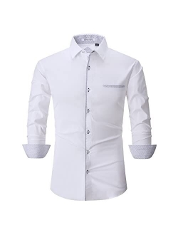 Echoph Mens Dress Shirts Long Sleeve Regular Fit Stretch Button Down Shirts Men