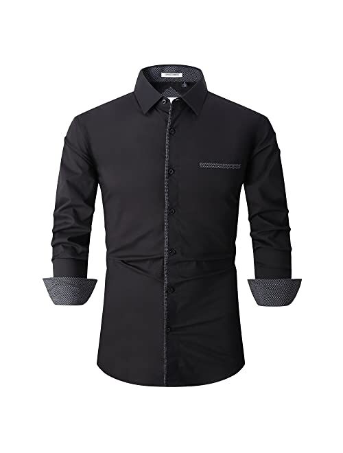 Echoph Mens Dress Shirts Long Sleeve Regular Fit Stretch Button Down Shirts Men