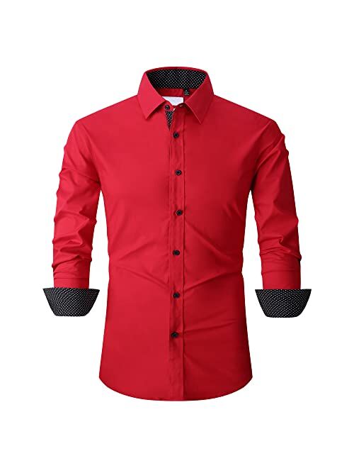 Echoph Mens Dress Shirts Long Sleeve Regular Fit Stretch Button Down Shirts Men