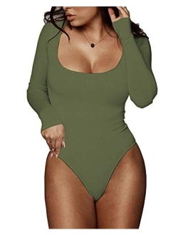 BelleLovin Women's Square Neck Long Sleeve T-shirt Basic Bodysuit Jumpsuits