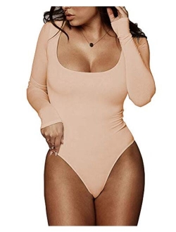 BelleLovin Women's Square Neck Long Sleeve T-shirt Basic Bodysuit Jumpsuits