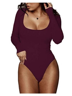 BelleLovin Women's Square Neck Long Sleeve T-shirt Basic Bodysuit Jumpsuits