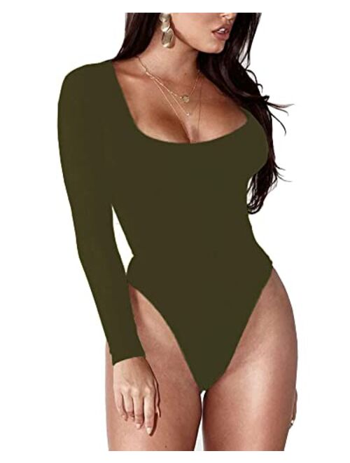 BelleLovin Women's Square Neck Long Sleeve T-shirt Basic Bodysuit Jumpsuits