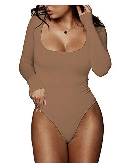 BelleLovin Women's Square Neck Long Sleeve T-shirt Basic Bodysuit Jumpsuits