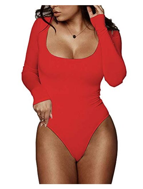 BelleLovin Women's Square Neck Long Sleeve T-shirt Basic Bodysuit Jumpsuits