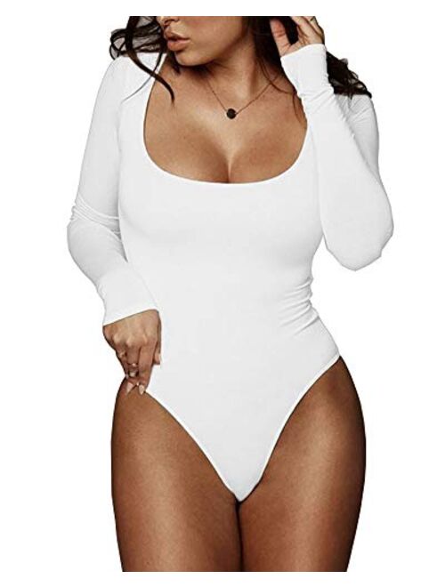 BelleLovin Women's Square Neck Long Sleeve T-shirt Basic Bodysuit Jumpsuits