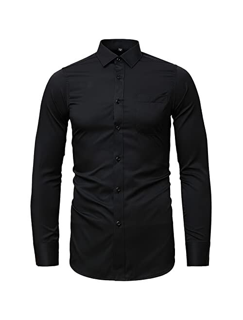 CALCHELE Men's Long Sleeve Dress Shirt Fit Casual Business Formal Solid Slim Button Up Shirts with Pocket