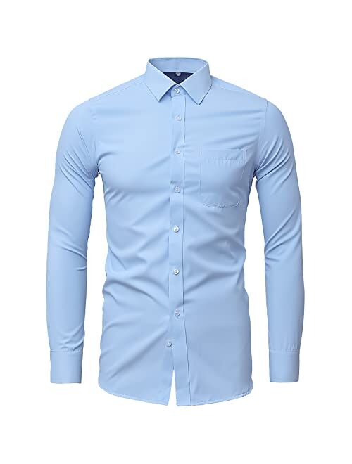 CALCHELE Men's Long Sleeve Dress Shirt Fit Casual Business Formal Solid Slim Button Up Shirts with Pocket