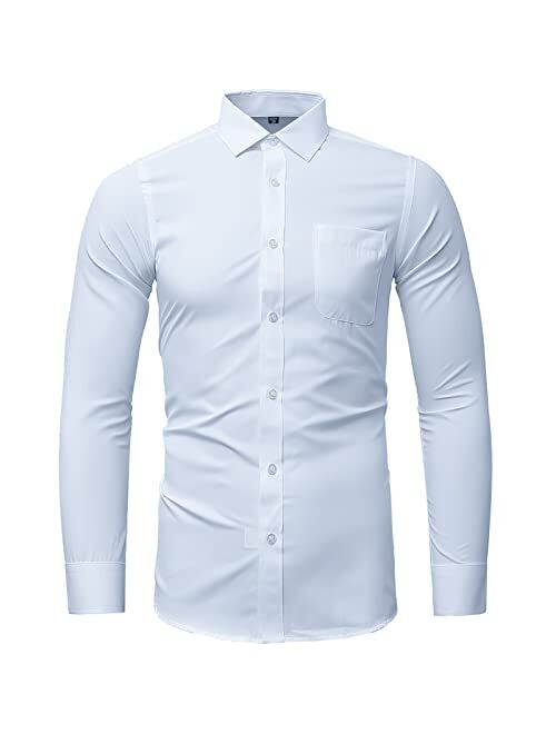 CALCHELE Men's Long Sleeve Dress Shirt Fit Casual Business Formal Solid Slim Button Up Shirts with Pocket