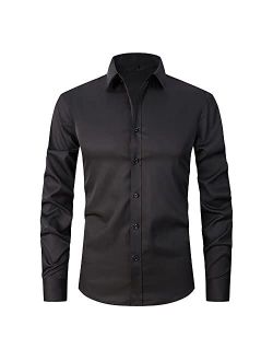 Esissenils Stretch Anti-Wrinkle Shirt Men's Long Sleeve Stretch Button Up Shirt Slim Fit Casual Business Formal Dress Shirt (Large, Black)