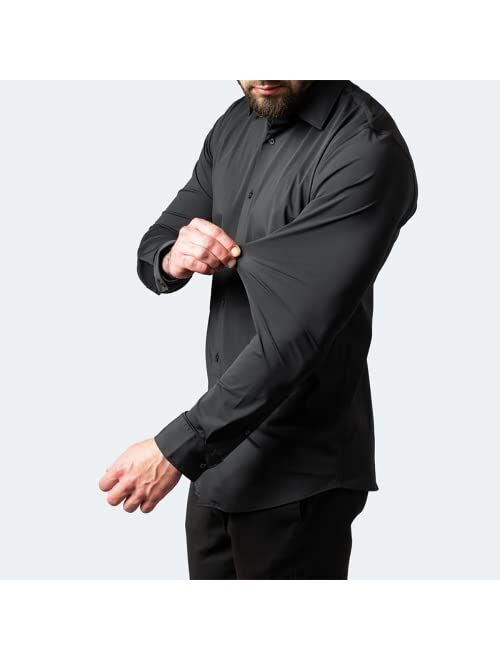 Esissenils Stretch Anti-Wrinkle Shirt Men's Long Sleeve Stretch Button Up Shirt Slim Fit Casual Business Formal Dress Shirt (Large, Black)