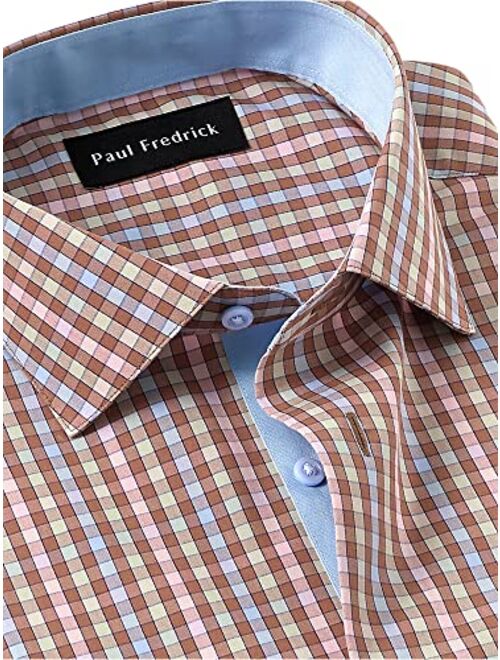 Paul Fredrick Men's Tailored Fit Non-Iron Cotton Gingham Check Dress Shirt